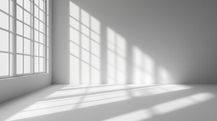 Fototapeta premium Abstract white studio background for product presentation Empty gray room with shadows of window Display product with blurred backdrop : Generative AI