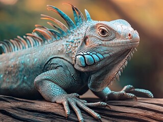 Obraz premium Iguana isolated on wooden background