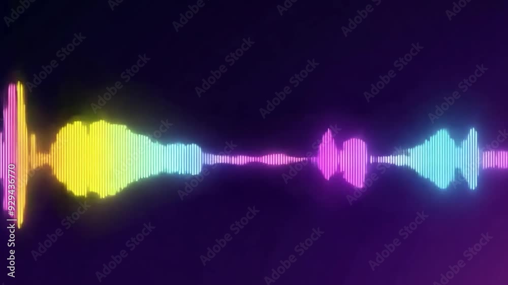 Poster Vibrant sound waves pulse in various colors against a dark background, representing different audio frequencies and intensities.