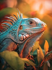 Fototapeta premium Iguana isolated on abstract background