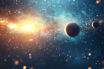 Obraz premium Space cosmic illustration with planets scene created with Generative AI