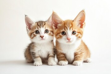 Obraz premium Cute Welsh corgi puppy and a red kitten sit together on a white background. isolated on a white background , ai