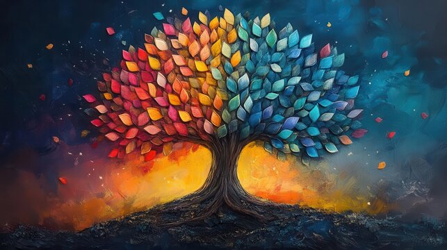 literacy concept illustration whimsical tree with books as leaves knowledge growth metaphor vibrant colors imaginative composition