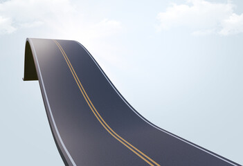 3D road and sky 3d floating road and land image manipulation design sunny sky highway concept speed tour and transport