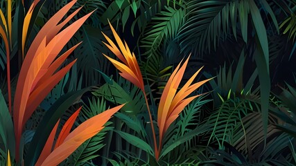 palm wallpaper leaf art flower exotic nature tropical bird Generative AI