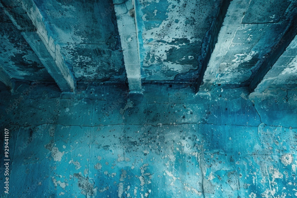 Poster old and worn-out blue wall with peeling paint, perfect for adding texture to your design