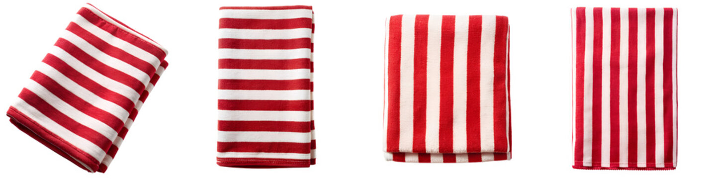 Straightened redish red striped unfolded beach towel on transparent background PNG file