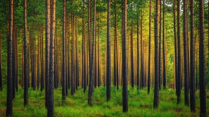 Sunlight Filtering Through a Pine Forest