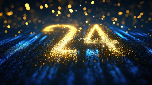 Golden 24 Number on Blue Background