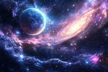 Obraz premium Space cosmic illustration with planets scene created with Generative AI