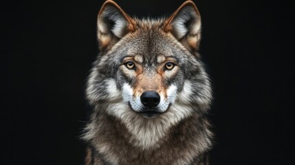 Obraz premium Wolf Portrait Against Black Background