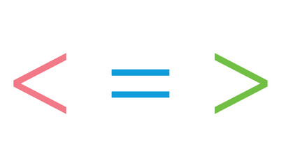 Mathematics inequality symbols. Greater than, less than and equal icon.