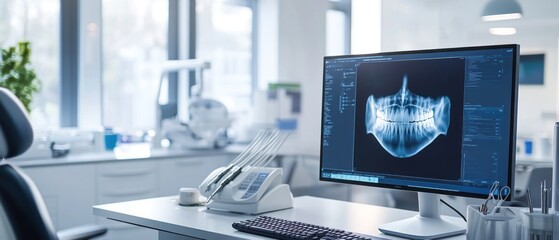 Dental X-ray Displayed on a Computer Monitor in a Dentist's Office