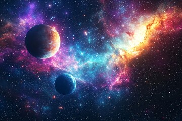Obraz premium Space cosmic illustration with planets scene created with Generative AI