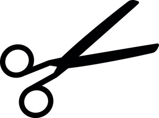 Open scissors black icon. Cutting tool symbol