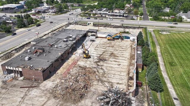 Drone  of view of Wheaton bowl getting demolished