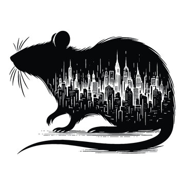 recommend clip art: silhouette of rat filled with cityline in rough drawing,