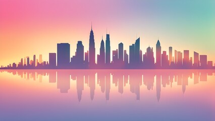 Obraz premium A city skyline is reflected in the water