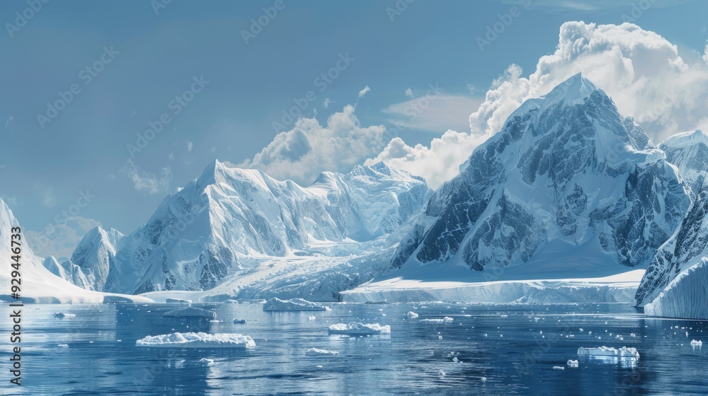 Poster A group of icebergs floating on the surface of the ocean