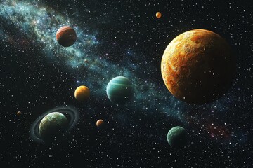 Space cosmic illustration with planets scene created with Generative AI