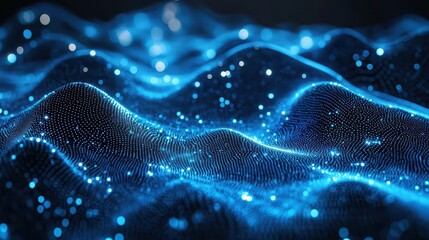 networking concept visualization interconnected nodes data streams cool blue tones glowing lines on dark background techinspired minimalist design representing big data and connectivity