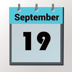 vector calendar page with date September 19, light colors