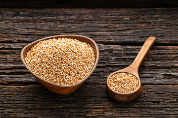 Organic ancestral amaranth seeds pops - Amaranthus. wooden background