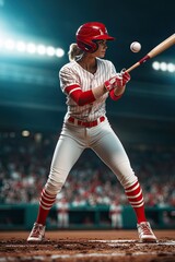 Professional Female Baseball Player in Action on Arena