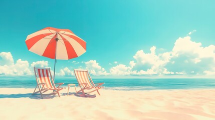 Fototapeta premium Beach chairs and umbrella on a sunny day