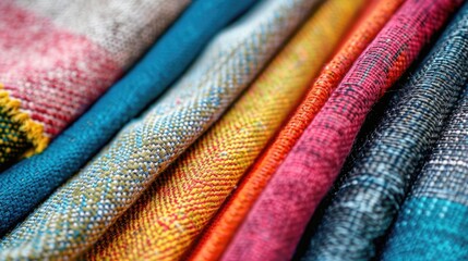 A close-up view of a pile of vibrant fabrics, suitable for textile or crafting projects