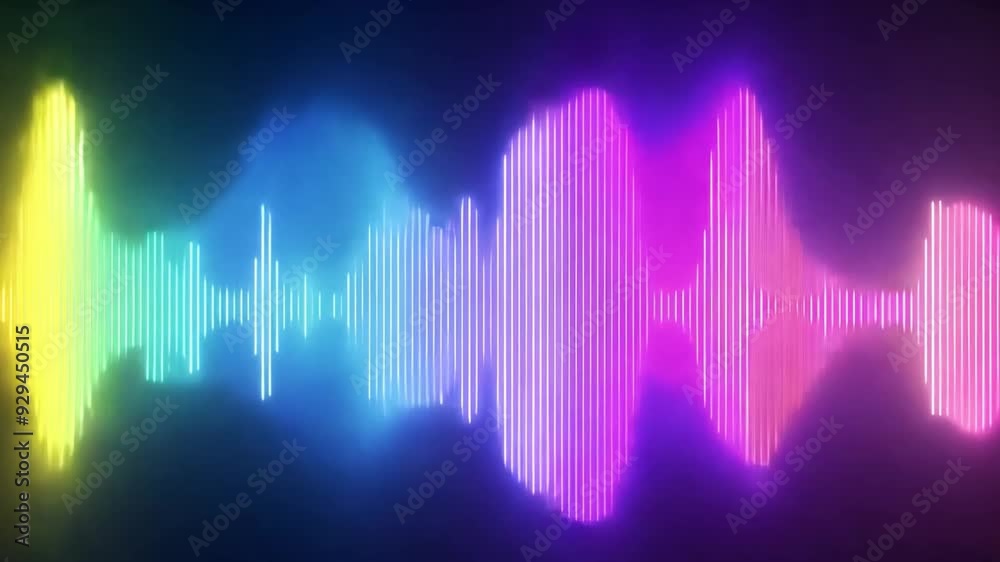 Fototapete A vibrant sound wave graphic displays a spectrum of colors, illustrating audio frequencies and creating a visually striking representation of sound.