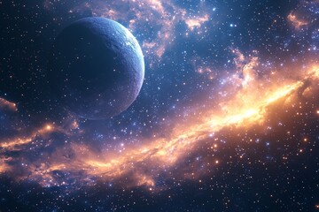 Obraz premium Space cosmic illustration with planets scene created with Generative AI