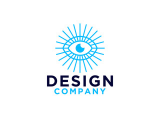Abstract Eye Vision Logo. Monoline Vintage Eye with Geometric Radial Rays of Sunburst isolated on White Background.