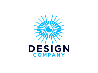 Abstract Eye Vision Logo. Monoline Vintage Eye with Geometric Radial Rays of Sunburst isolated on White Background.