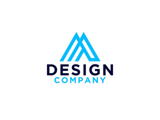 Abstract Initial Letter M Logo. Blue Geometric Linear Style isolated on White Background. Usable for Business and Building Logos. 