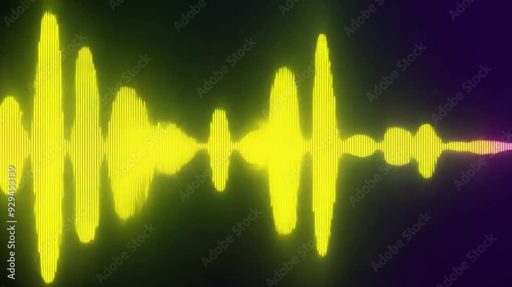 Poster a vibrant sound wave pattern displays pink and blue peaks against a black backdrop, representing aud