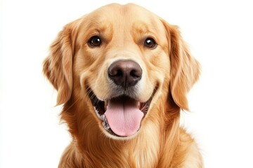 Fototapeta premium Golden Retriever dog - Canis lupus familiaris - great popular family domestic animal good with children isolated on white background tongue out while , ai