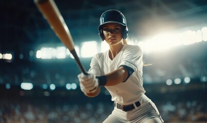 Professional Female Baseball Player in Action on Arena