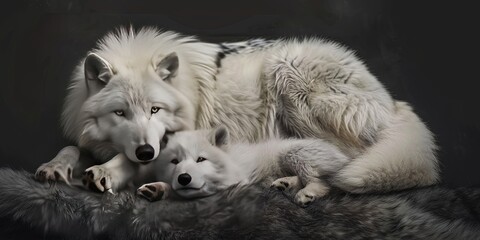 mom and baby arctic wolf  © Brian