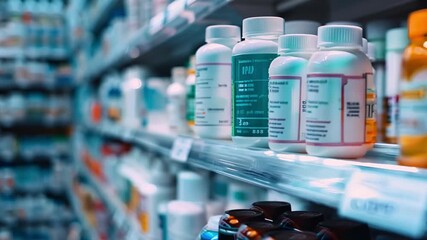 A variety of vitamin and supplement bottles are displayed on shelves in a well-lit store aisle, inviting shoppers to explore health options.