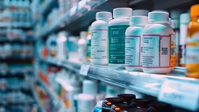 A variety of vitamin and supplement bottles are displayed on shelves in a well-lit store aisle, inviting shoppers to explore health options.