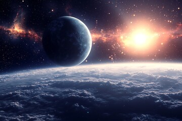 Obraz premium Space cosmic illustration with planets scene created with Generative AI