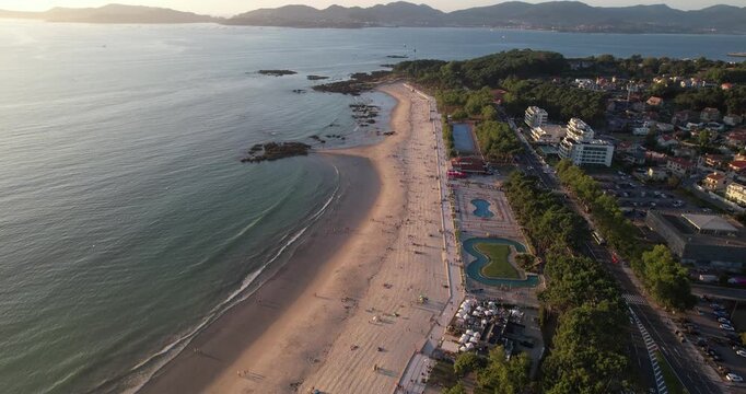 Aerial View City Beach of Samil in Vigo, Spain