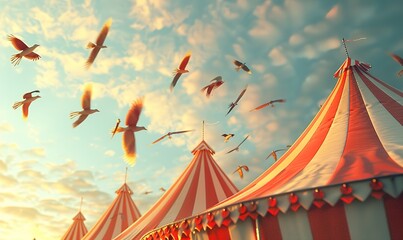 circus festival with attractions in circus tent in background Generate AI