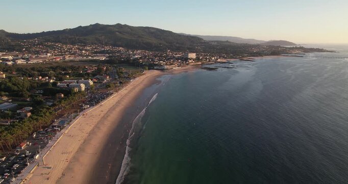 Aerial View City Beach of Samil in Vigo, Spain