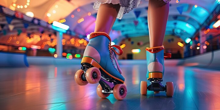 woman roller skating, roller rink