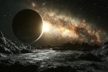 Space cosmic illustration with planets scene created with Generative AI