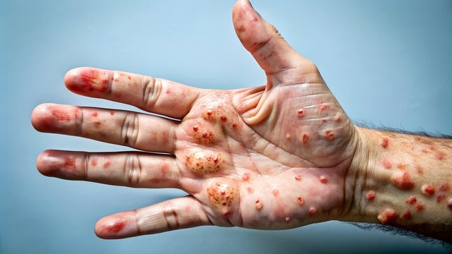 Monkeypox rash on one hand