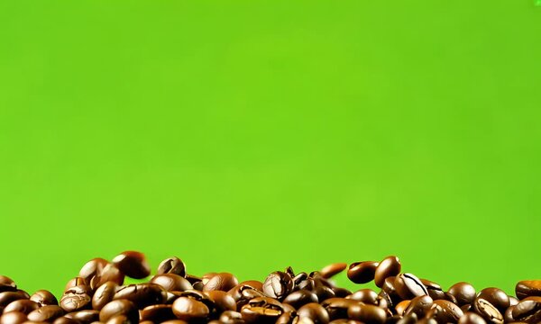 Falling roasted coffee beans against green screen background with ai generated.
