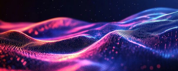 Fototapeta premium Abstract data visualization background with colorful sound waves and light effects. Big Data technology concept, futuristic wave of lines in the style of dark blue background. 